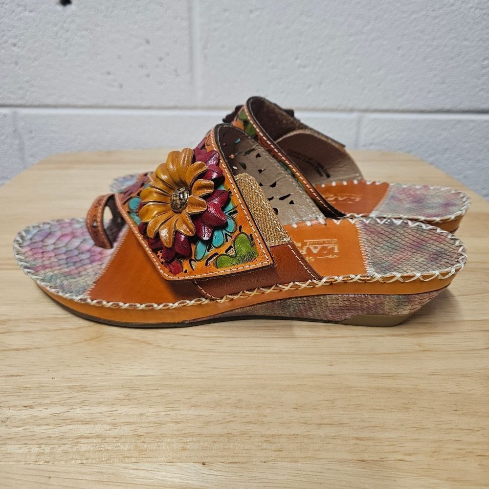 Spring Step L'Artiste Vardi women’s Leather Floral Sandals wedge comfort size 9 - Picture 7 of 12